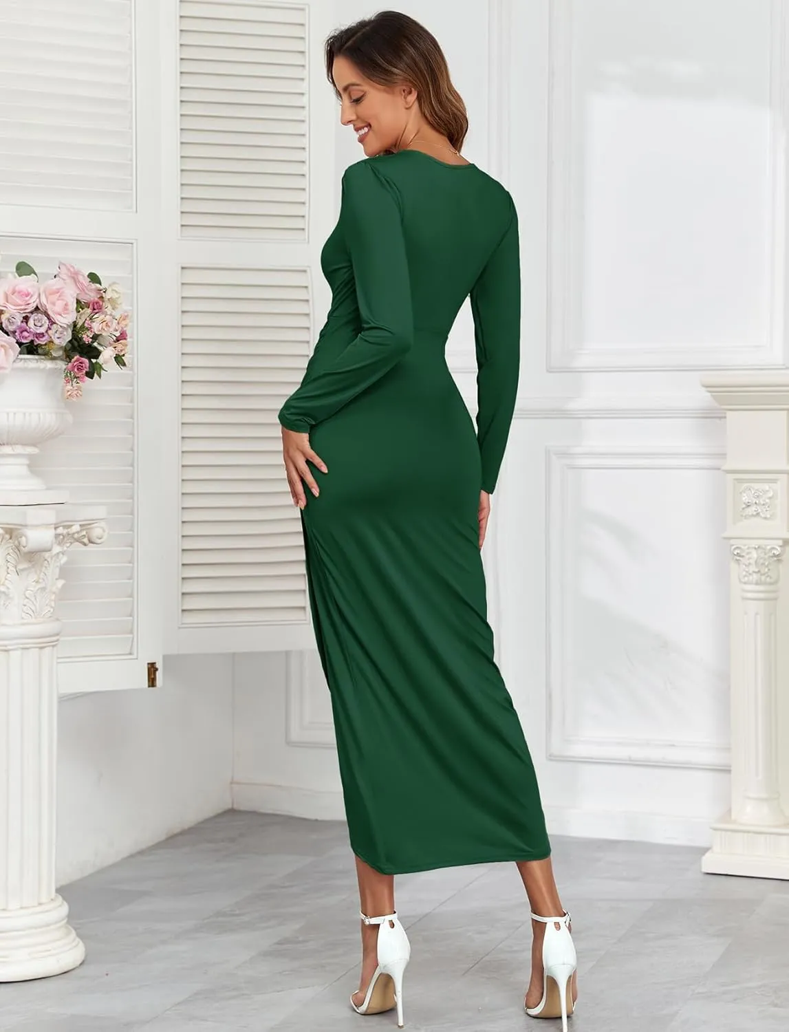 2025 Womens Maternity Wrap Dress V Neck Ruffle Sleeves Semi Formal Baby Shower Photoshoot Party Cocktail Pregnancy