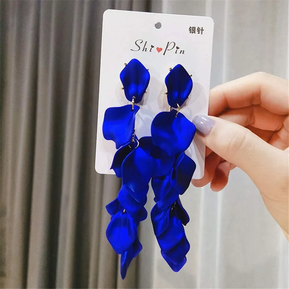 Acrylic Petal Dangle Drop Earrings for Women Fashion Long Rose Flower Hanging Resin Floral Statement Earring Jewellery Gifts