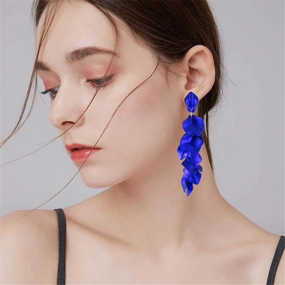 Acrylic Petal Dangle Drop Earrings for Women Fashion Long Rose Flower Hanging Resin Floral Statement Earring Jewellery Gifts
