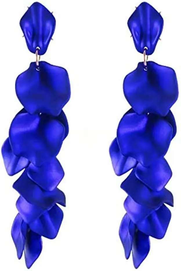 Acrylic Petal Dangle Drop Earrings for Women Fashion Long Rose Flower Hanging Resin Floral Statement Earring Jewellery Gifts