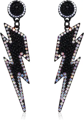 Beaded Lightning Earrings for Women Statement Lightning Bolt Dangle Earrings Sparkling Rhinestone Bead Drop Earrings Holiday Halloween Party Gifts