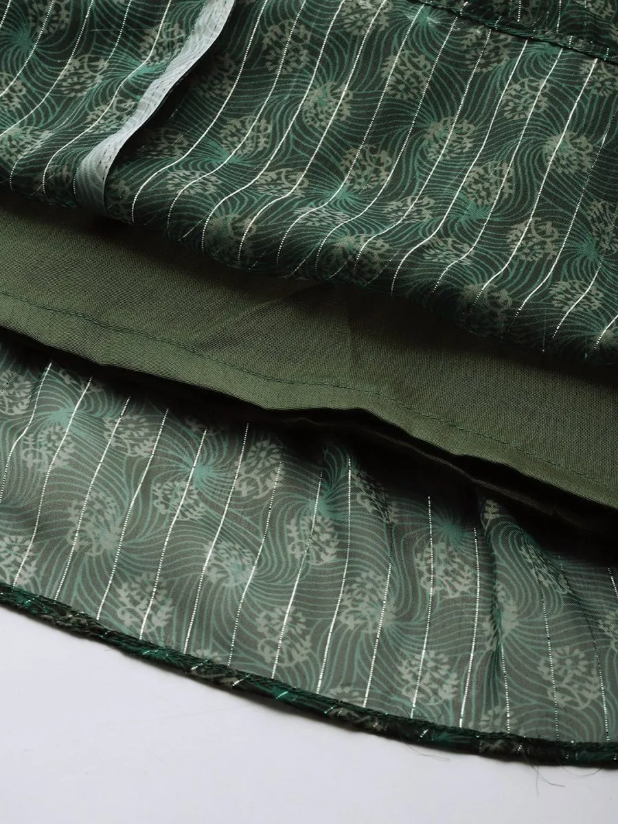 Bottle Green Lurex Printed Maxi Dress