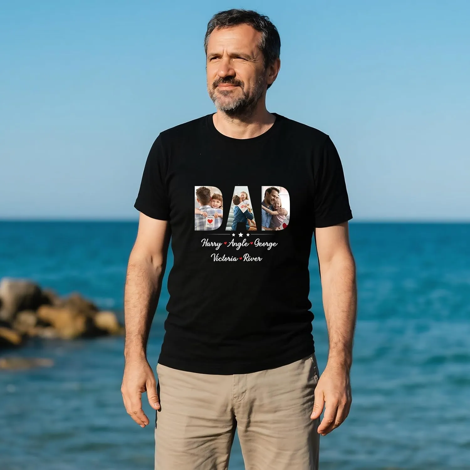 Custom Dad Shirt, Personalized Fist Bump Shirts with Kids Name Photo, Customized Fathers Day Tshirt Gifts for Papa Grandpa