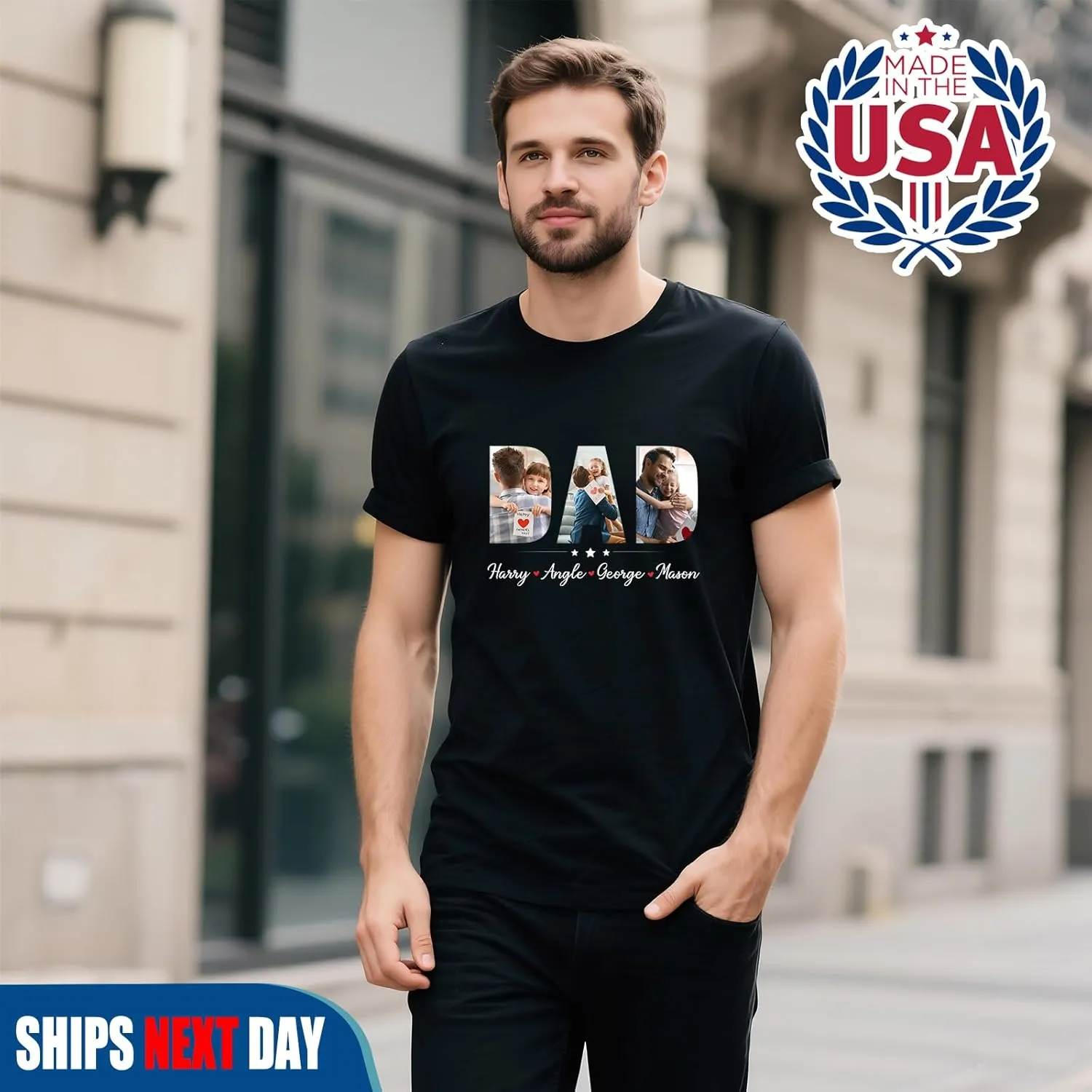 Custom Dad Shirt, Personalized Fist Bump Shirts with Kids Name Photo, Customized Fathers Day Tshirt Gifts for Papa Grandpa