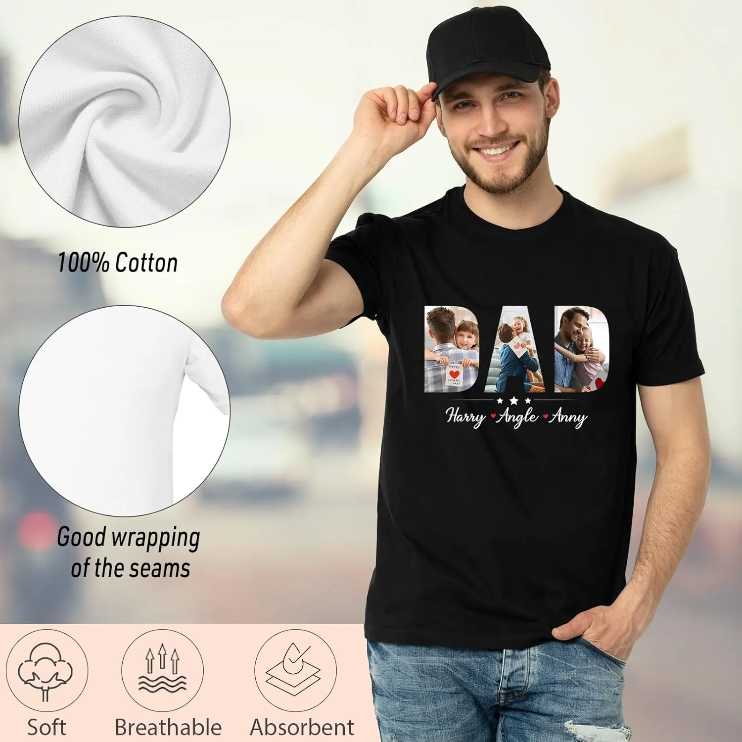 Custom Dad Shirt, Personalized Fist Bump Shirts with Kids Name Photo, Customized Fathers Day Tshirt Gifts for Papa Grandpa
