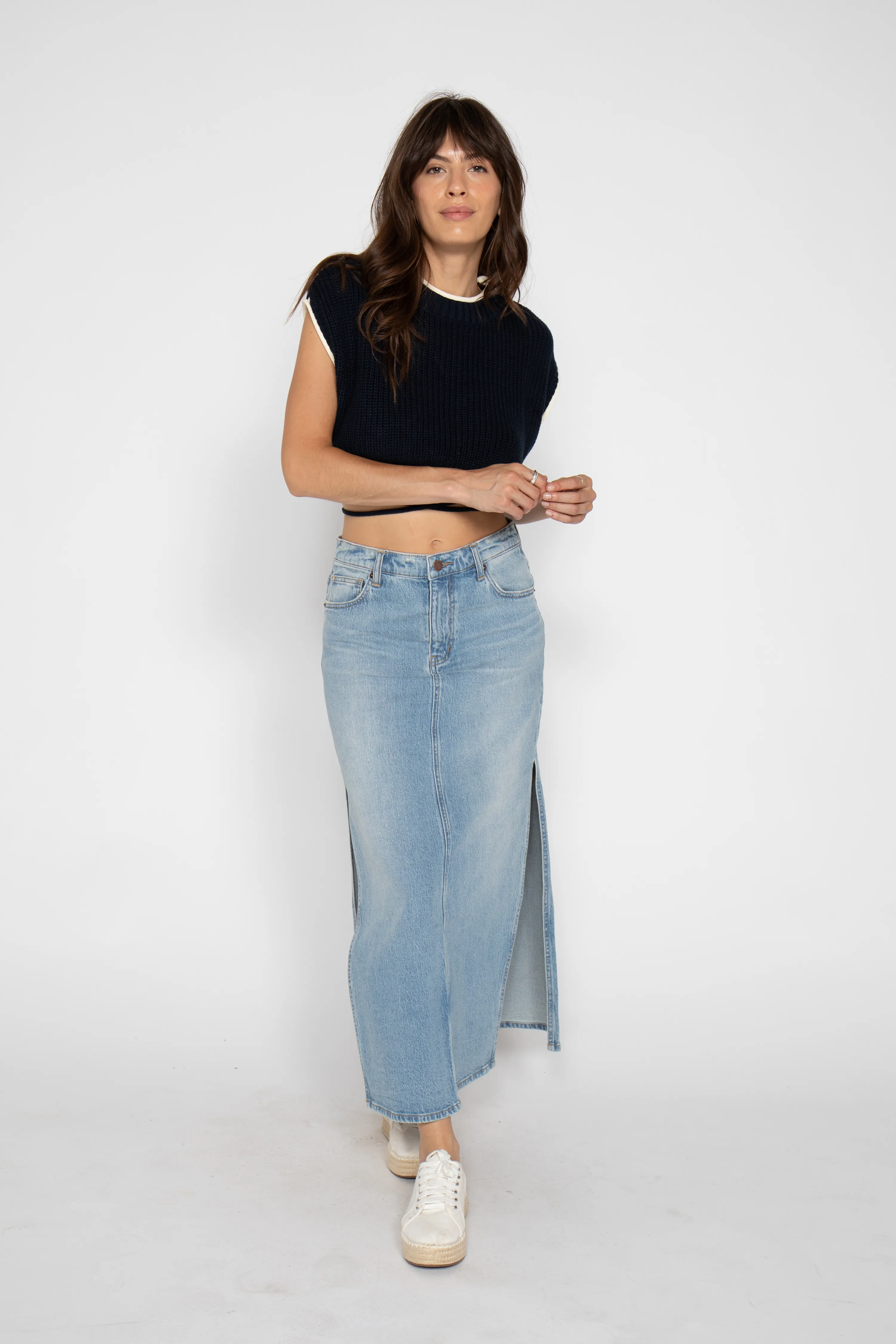 Dylan Maxi Skirt Mid Rise Light Indigo Worn