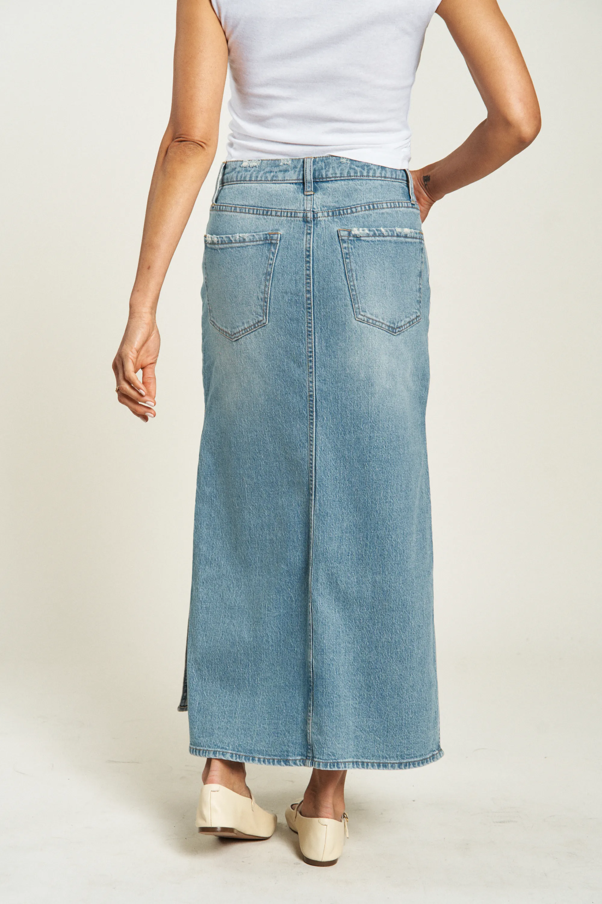 Dylan Maxi Skirt Mid Rise Light Indigo Worn