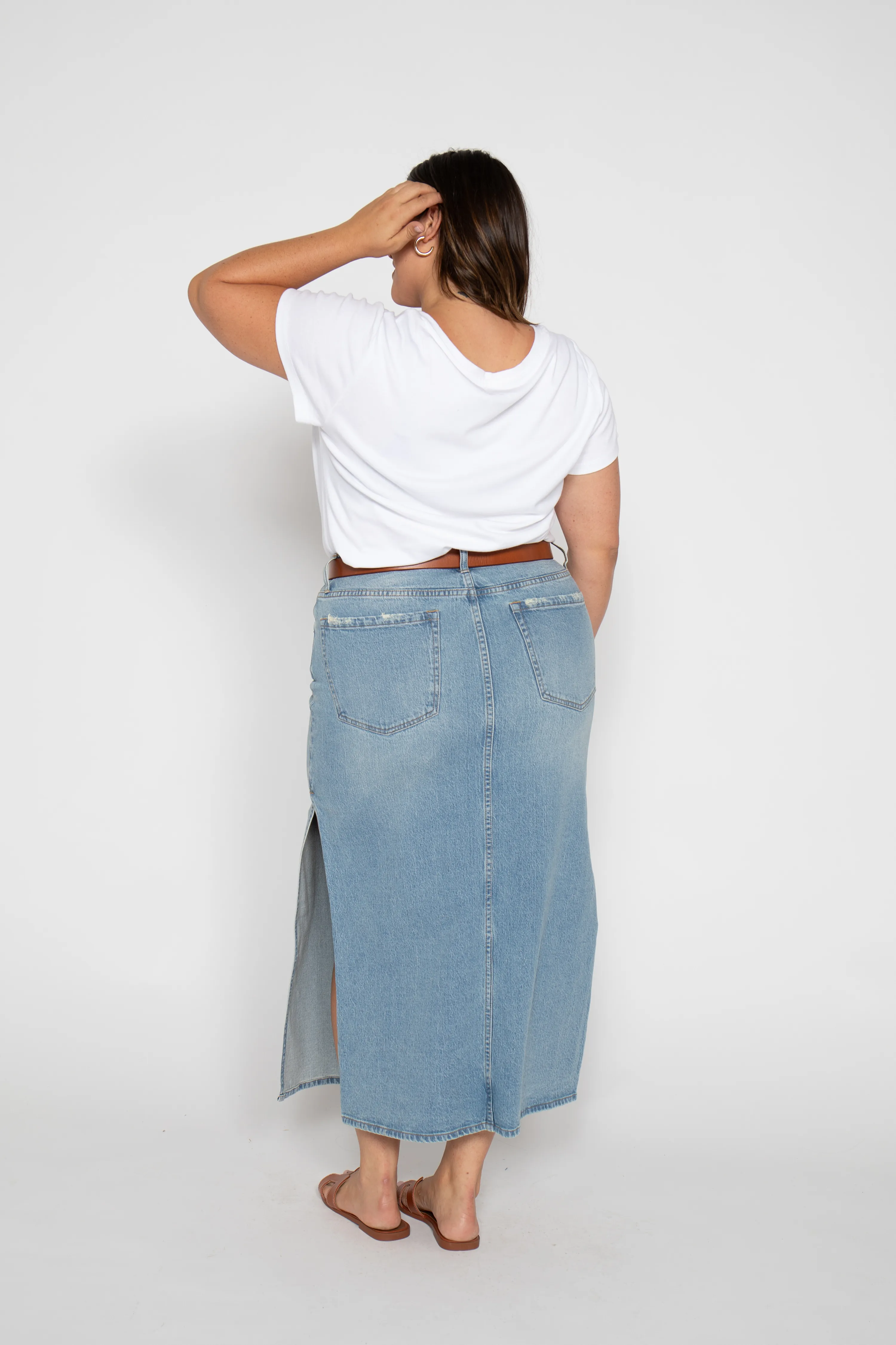 Dylan Maxi Skirt Mid Rise Light Indigo Worn