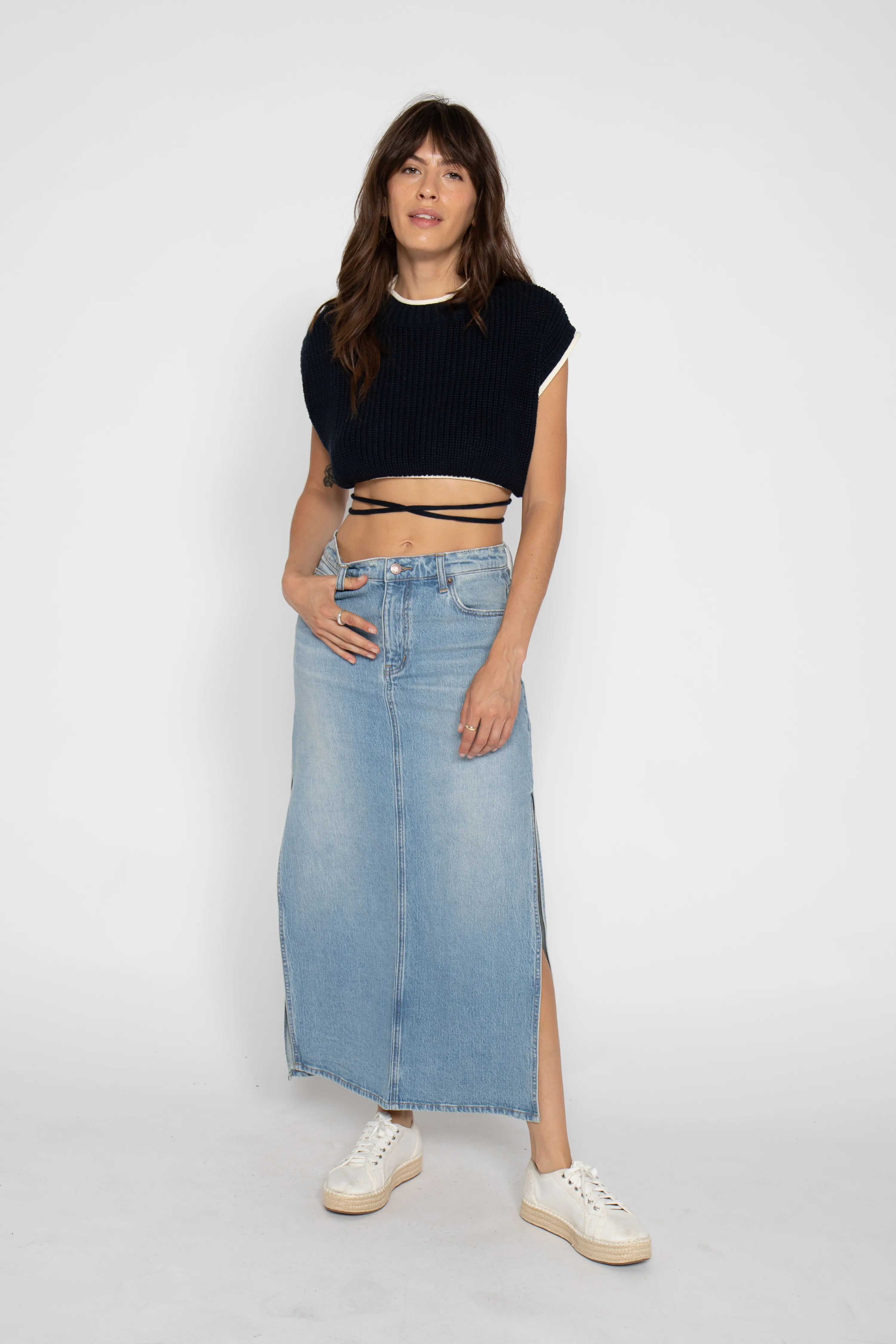 Dylan Maxi Skirt Mid Rise Light Indigo Worn