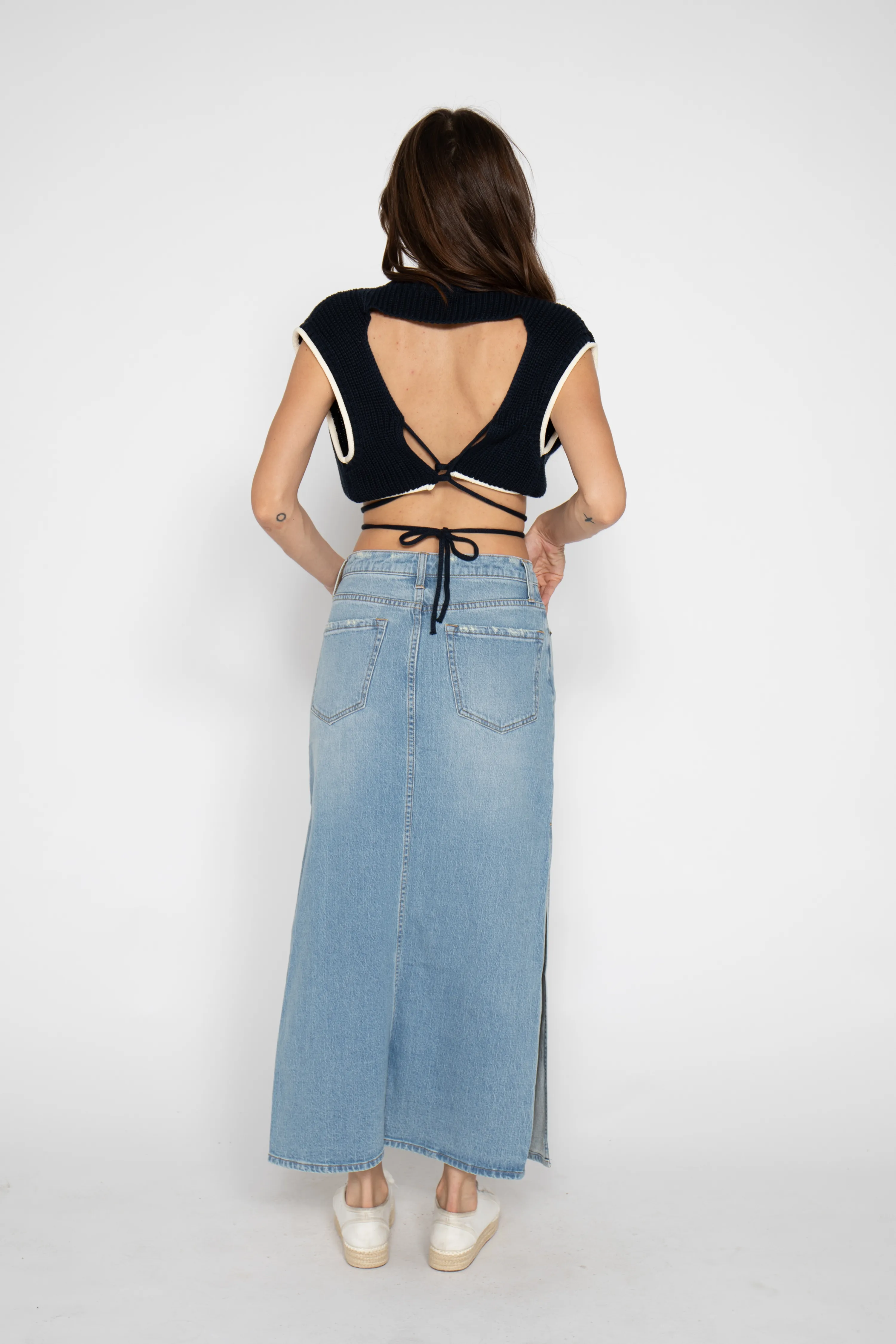 Dylan Maxi Skirt Mid Rise Light Indigo Worn