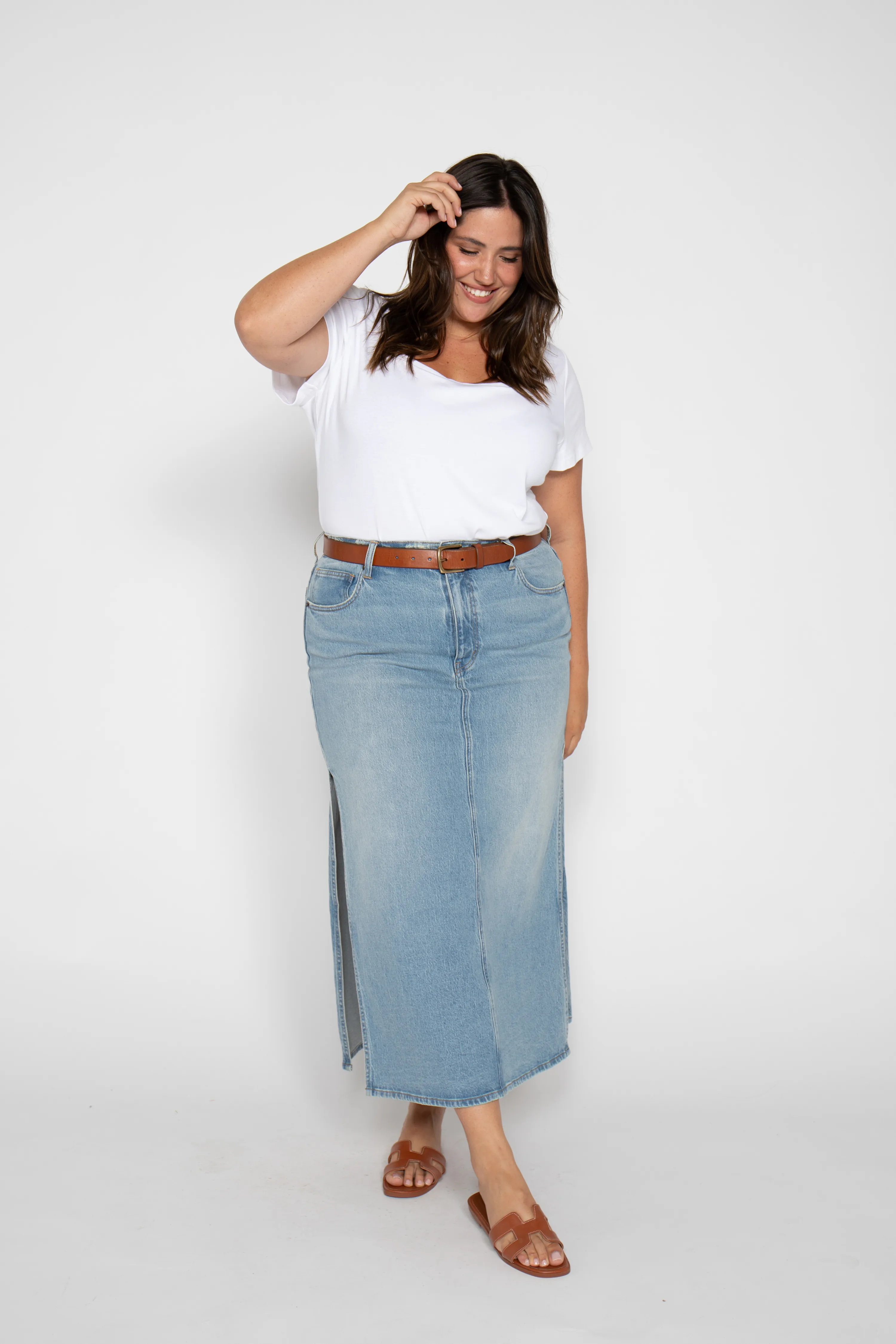 Dylan Maxi Skirt Mid Rise Light Indigo Worn