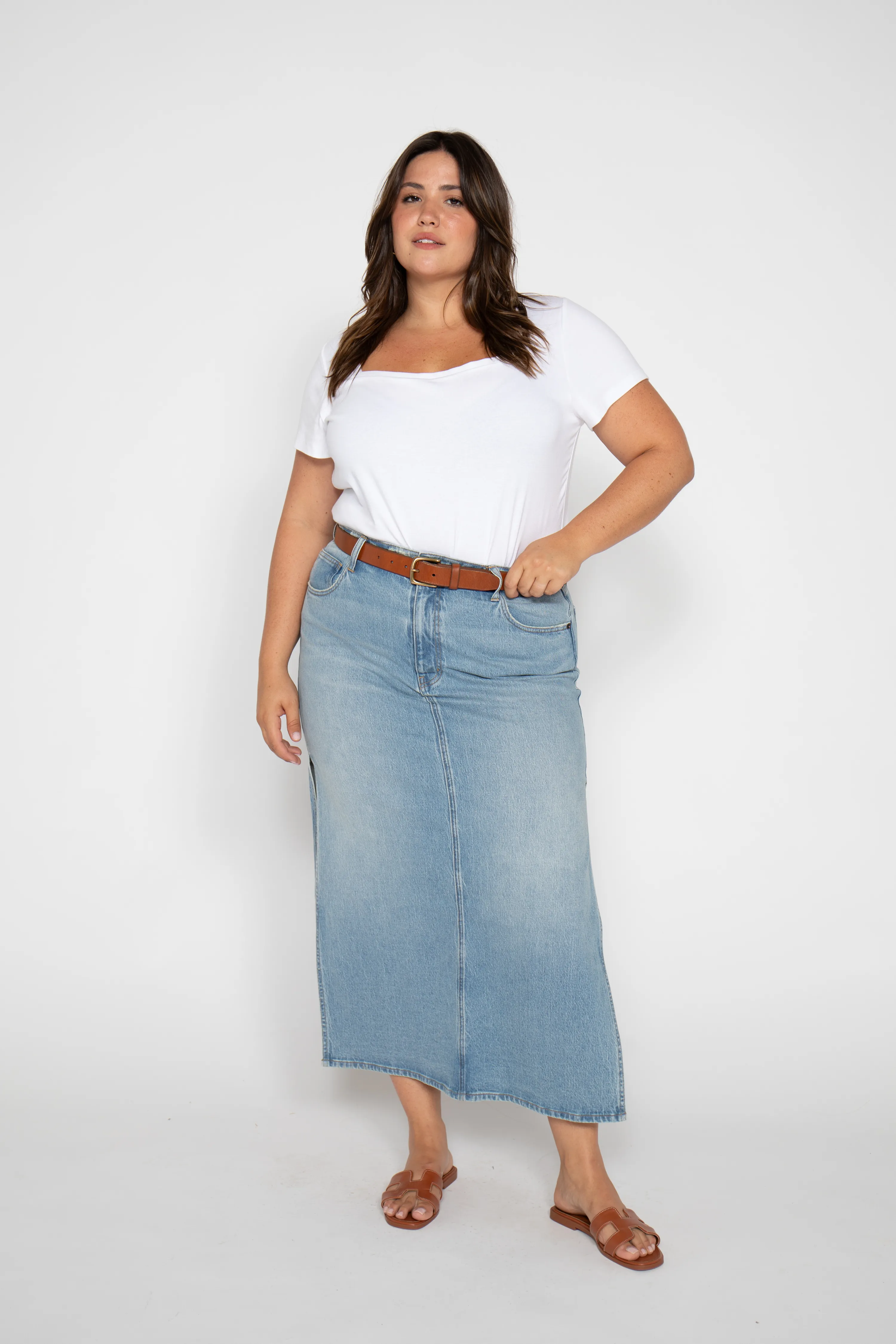 Dylan Maxi Skirt Mid Rise Light Indigo Worn