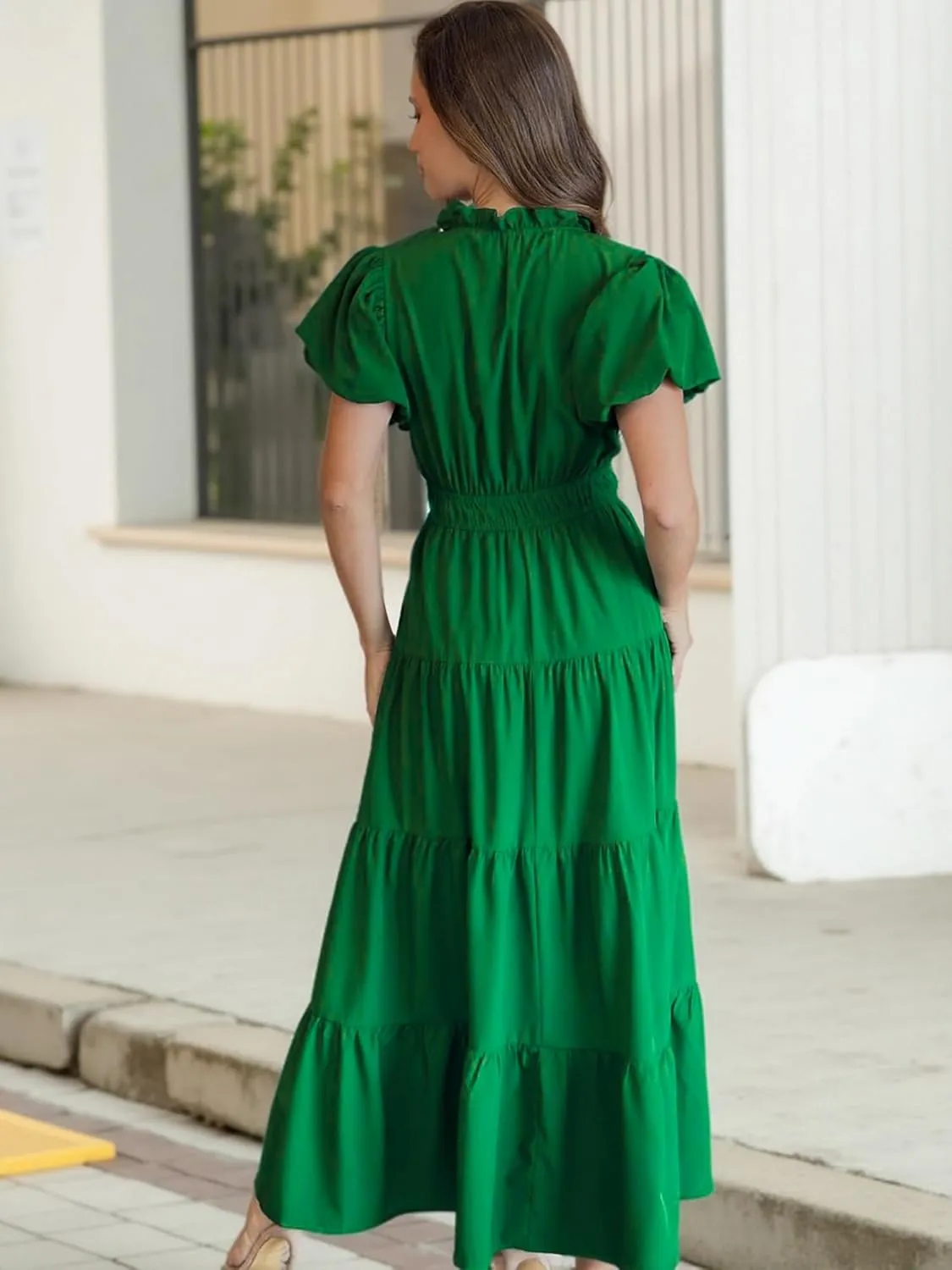 ECOWISH Womens Midi Dress Summer Spring Short Sleeve Button Front Casual A Line Maxi Shirt Dresses with V Neck Pockets 2025