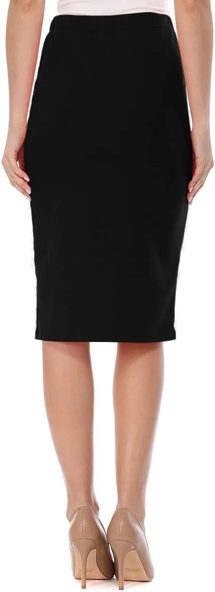 FashionJOA Women's High Waist Pencil Solid Knee Length Office Work Skirt