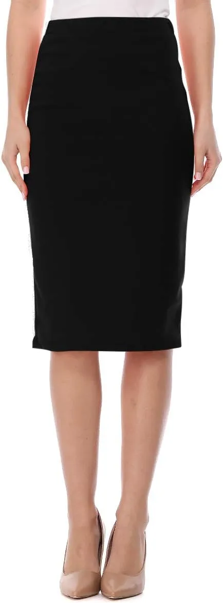 FashionJOA Women's High Waist Pencil Solid Knee Length Office Work Skirt