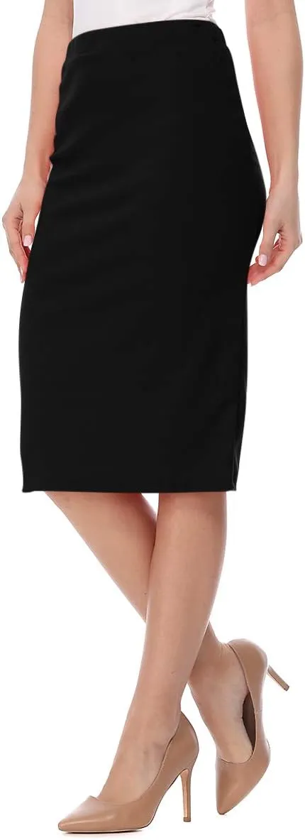 FashionJOA Women's High Waist Pencil Solid Knee Length Office Work Skirt