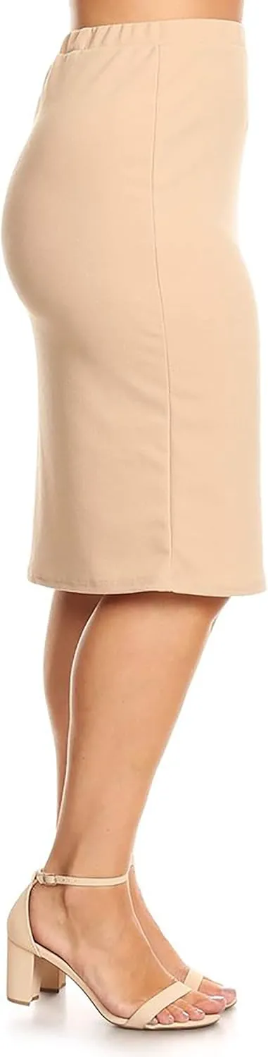 FashionStream Women's Plus Size High Waist Elastic Band Solid Pencil Bodycon Office Work Midi Skirt
