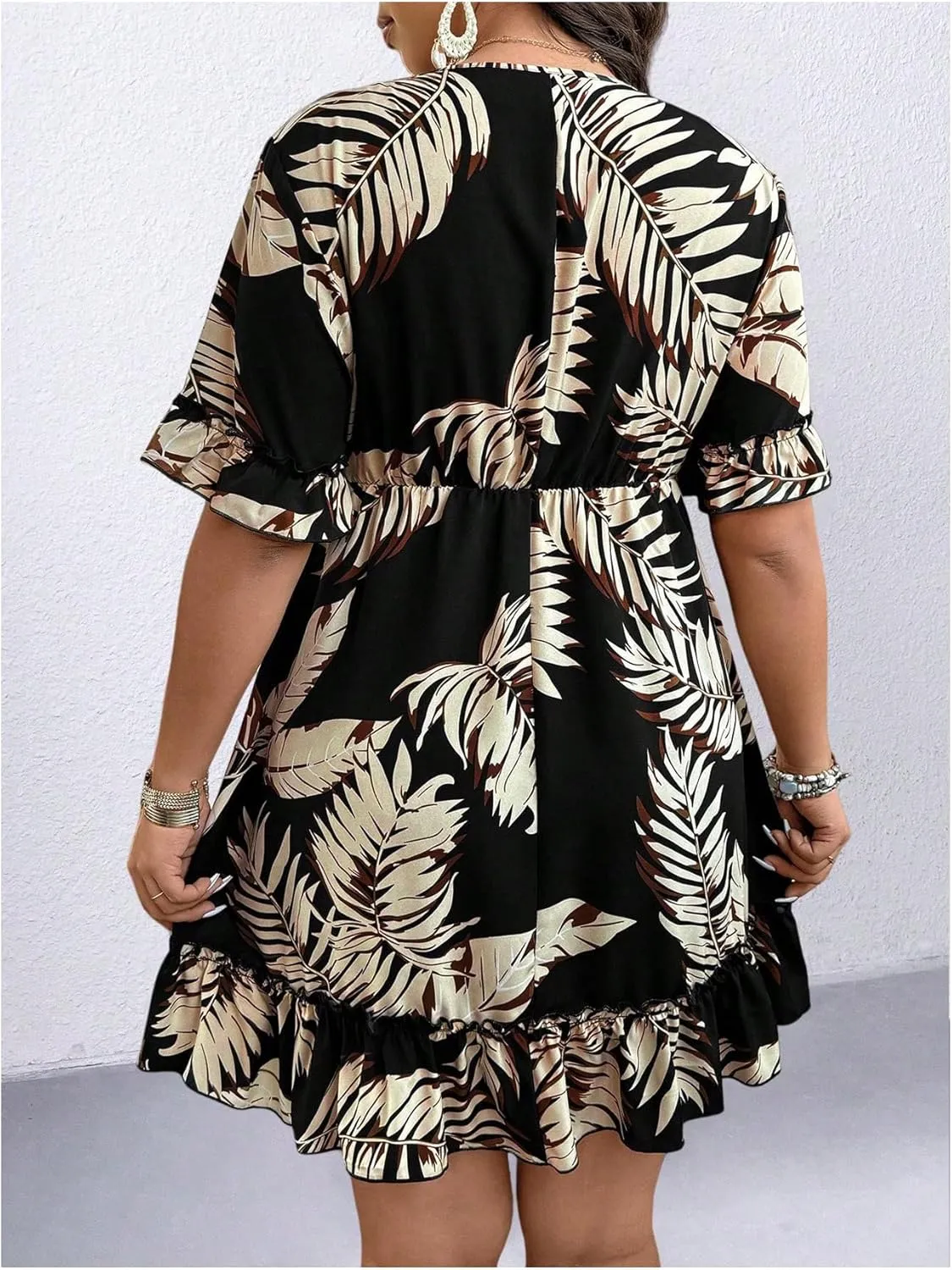 Floerns Women's Plus Size Wrap V Neck Short Sleeve Ruffle Hem A Line Short Dress