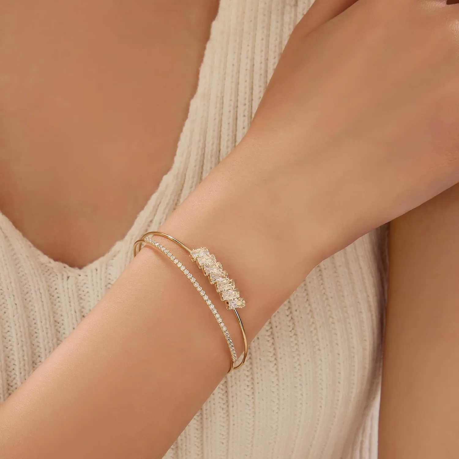 Gold Bracelets for Women Jewelry 14k Plated Gold Bangles for Women Cuff Bracelet Open Fashion Bracelet Adjustable 