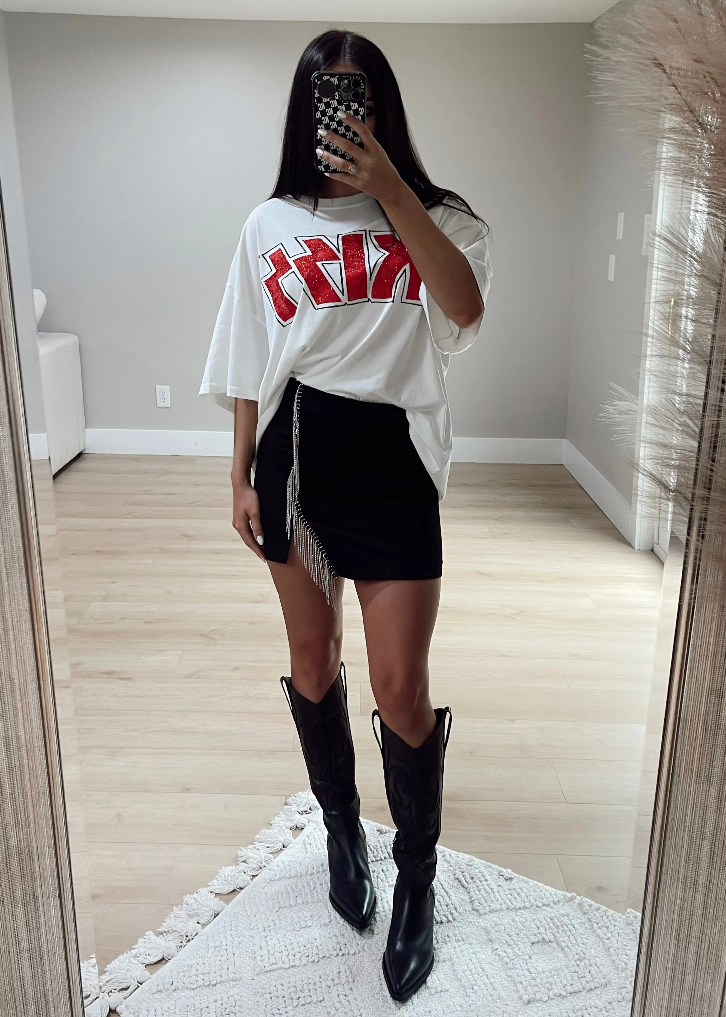 Good Times Rhinestone Fringe Skirt - Black