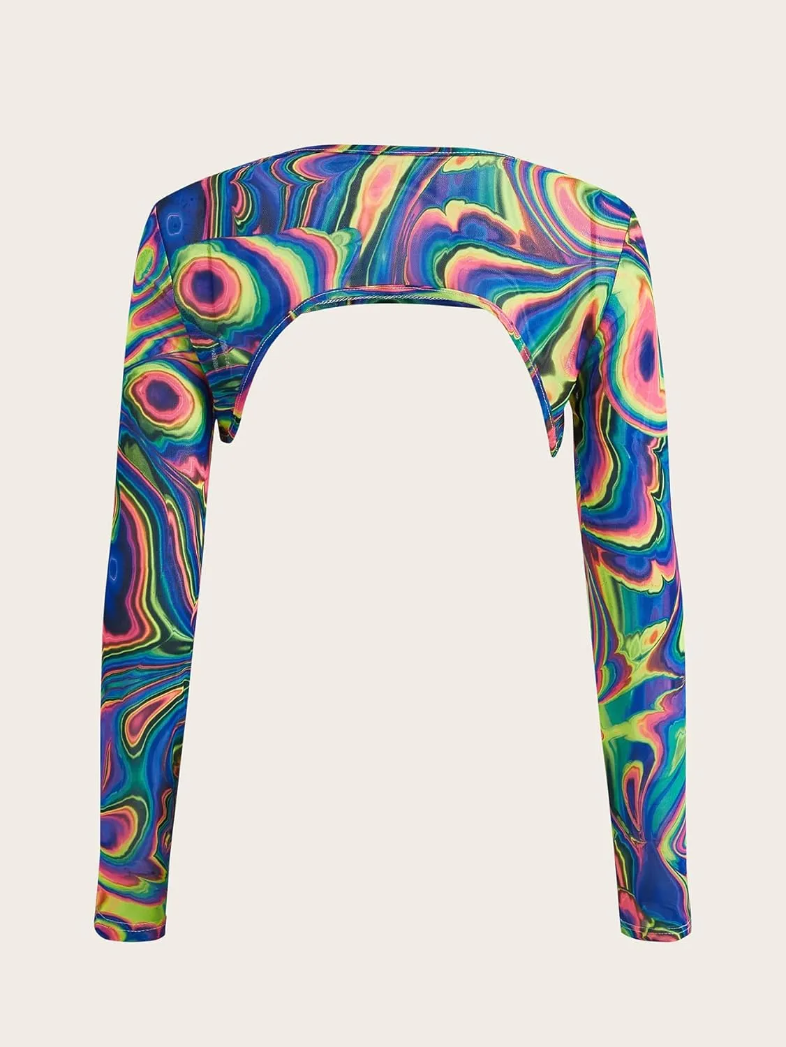 GORGLITTER Women's Y2K Reflective Rave Super Crop Tops Mesh Long Sleeve Graphic Festival Tee Top