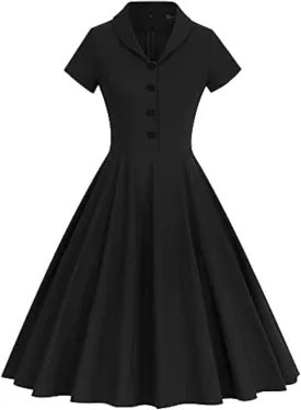 GownTown Women's 1950s Vintage Plaid&Dot Swing Tea Dress with Pockets