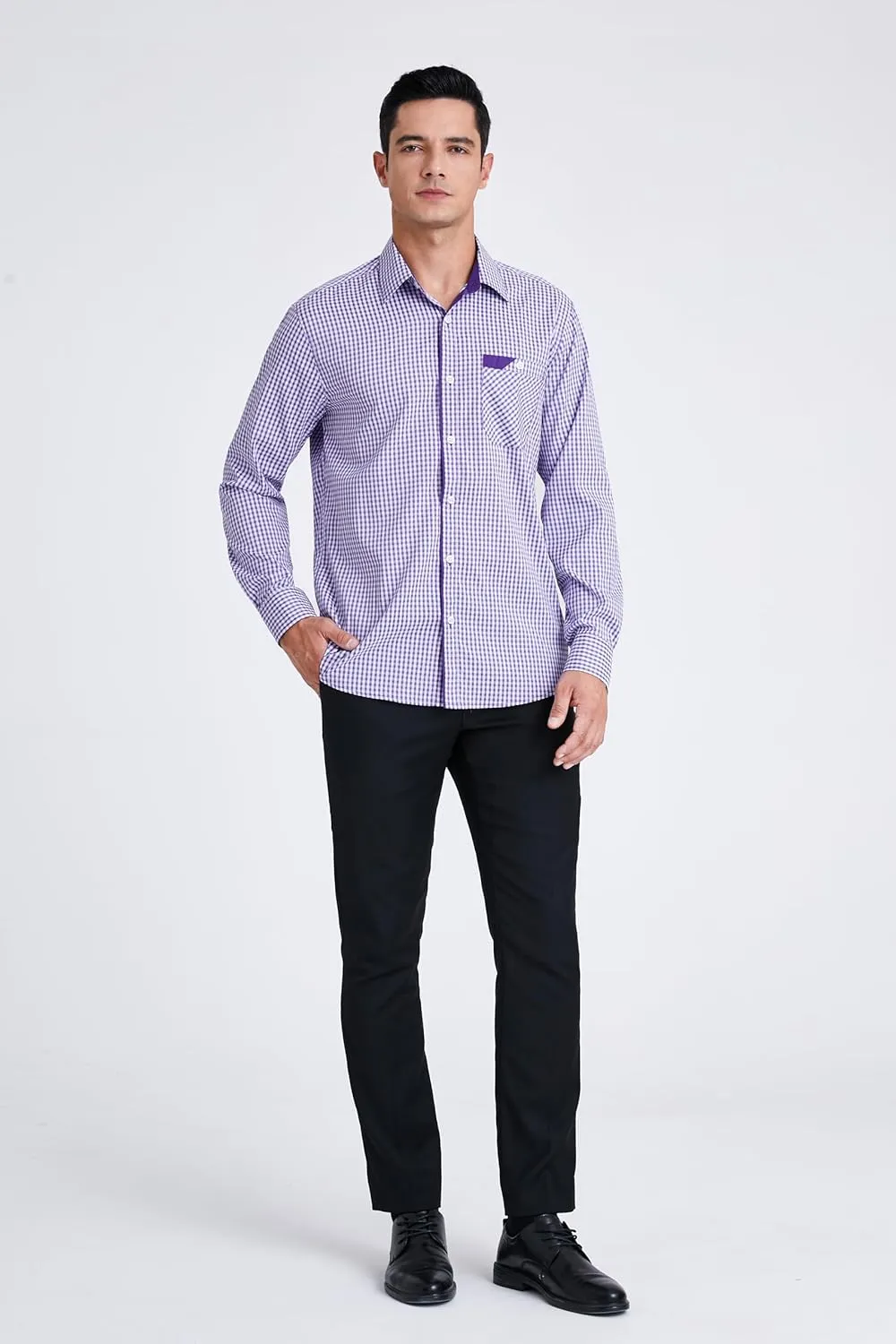 HISDERN Mens Plaid Button Down Shirt Long Sleeve Dress Shirts for Men Casual Wrinkle Free Regular Fit Work Shirt with Pocket