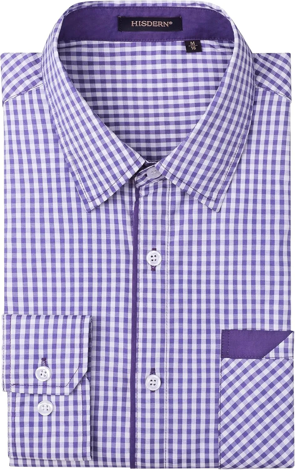 HISDERN Mens Plaid Button Down Shirt Long Sleeve Dress Shirts for Men Casual Wrinkle Free Regular Fit Work Shirt with Pocket