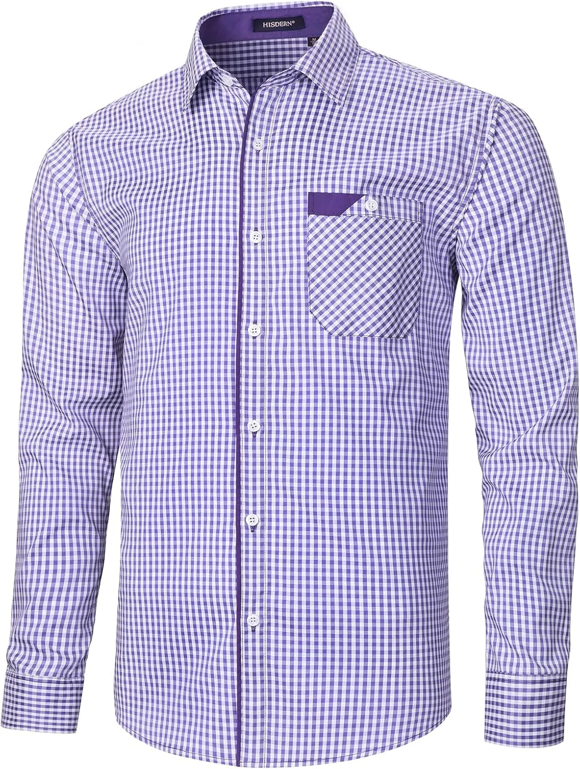 HISDERN Mens Plaid Button Down Shirt Long Sleeve Dress Shirts for Men Casual Wrinkle Free Regular Fit Work Shirt with Pocket