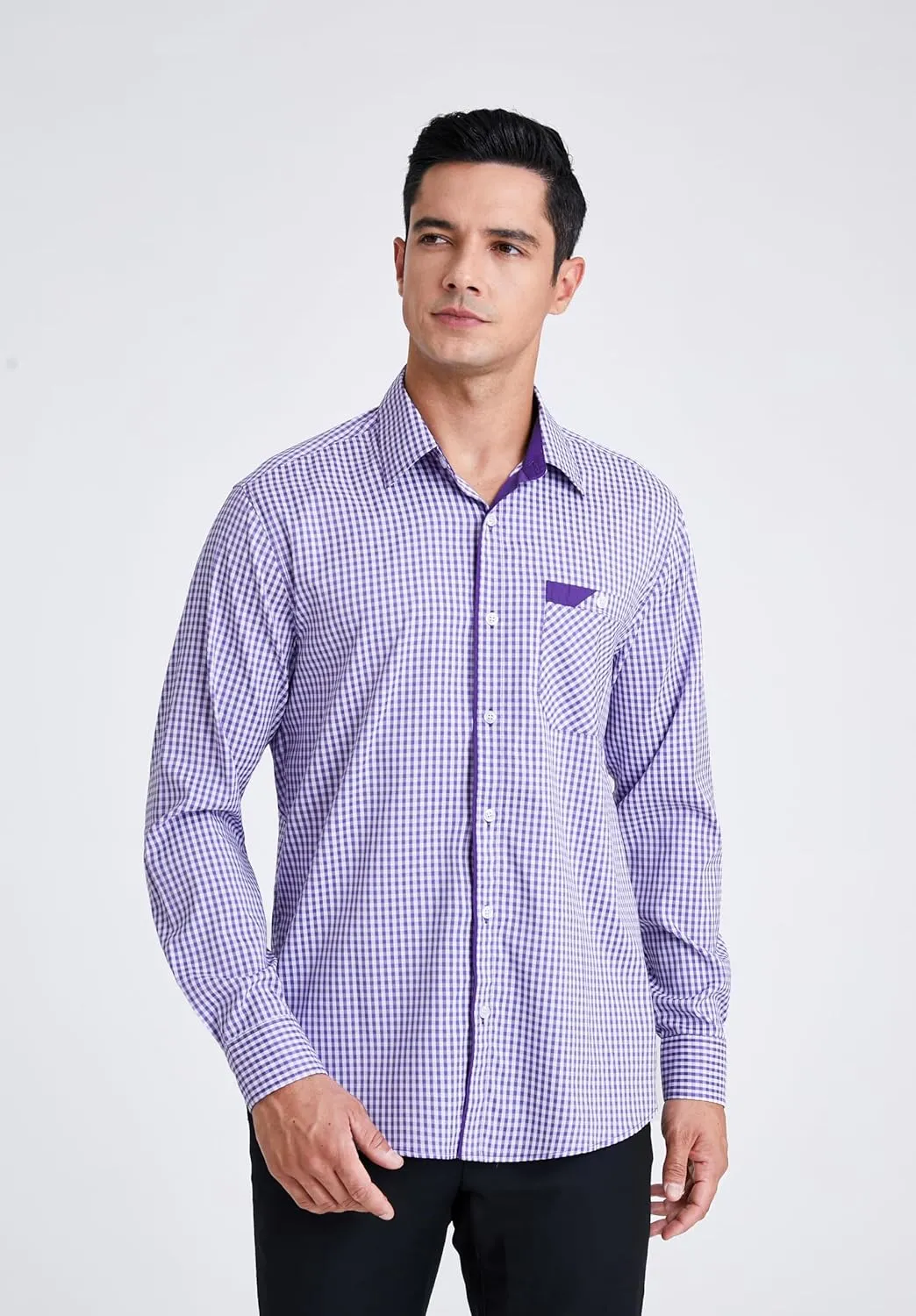 HISDERN Mens Plaid Button Down Shirt Long Sleeve Dress Shirts for Men Casual Wrinkle Free Regular Fit Work Shirt with Pocket