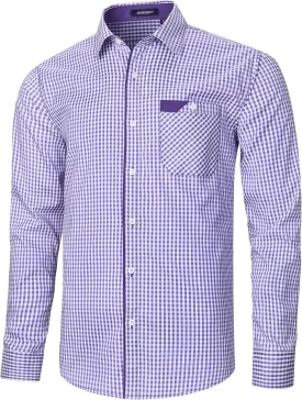 HISDERN Mens Plaid Button Down Shirt Long Sleeve Dress Shirts for Men Casual Wrinkle Free Regular Fit Work Shirt with Pocket