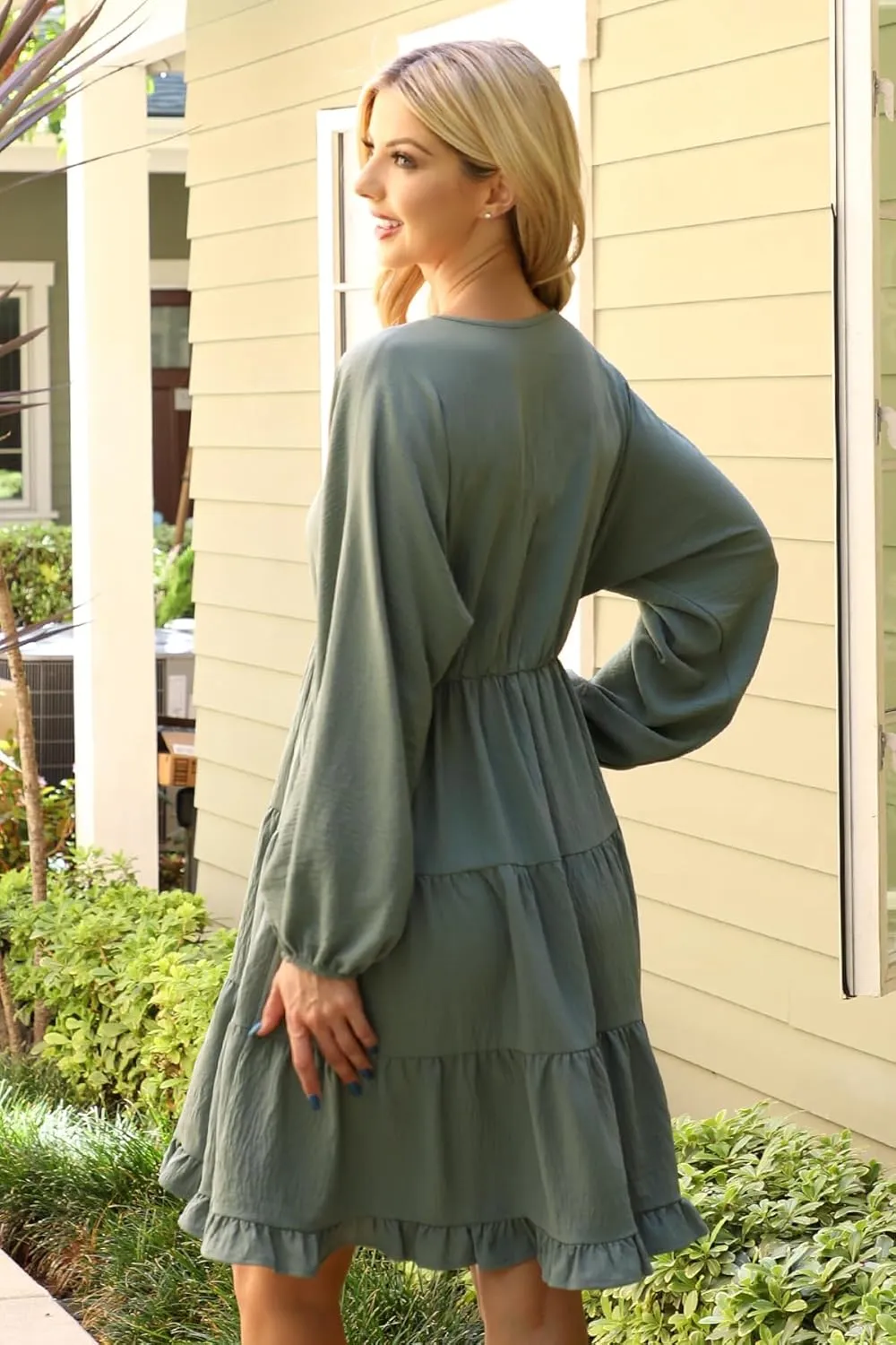 Jersey Shirred Tiered Ruffle Hem Midi Swing Dress - Pleated Flare Tunic Short, 3/4 Sleeve, Sleeveless Floral