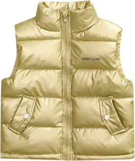 Kids Down Vest Girls Walls Coat Lightweight Warm Vest Sleeveless High Neck Button Casual Fall Winter Girls Jackets