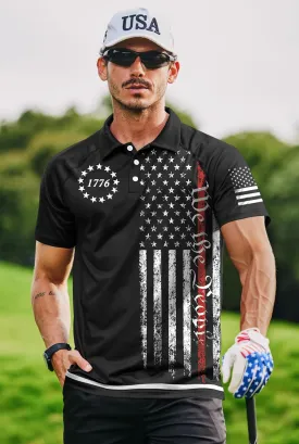 Mainfini Men's Short Sleeve Golf Shirt 1776 USA Flag Graphic Button Polo Shirt (S-3XL)