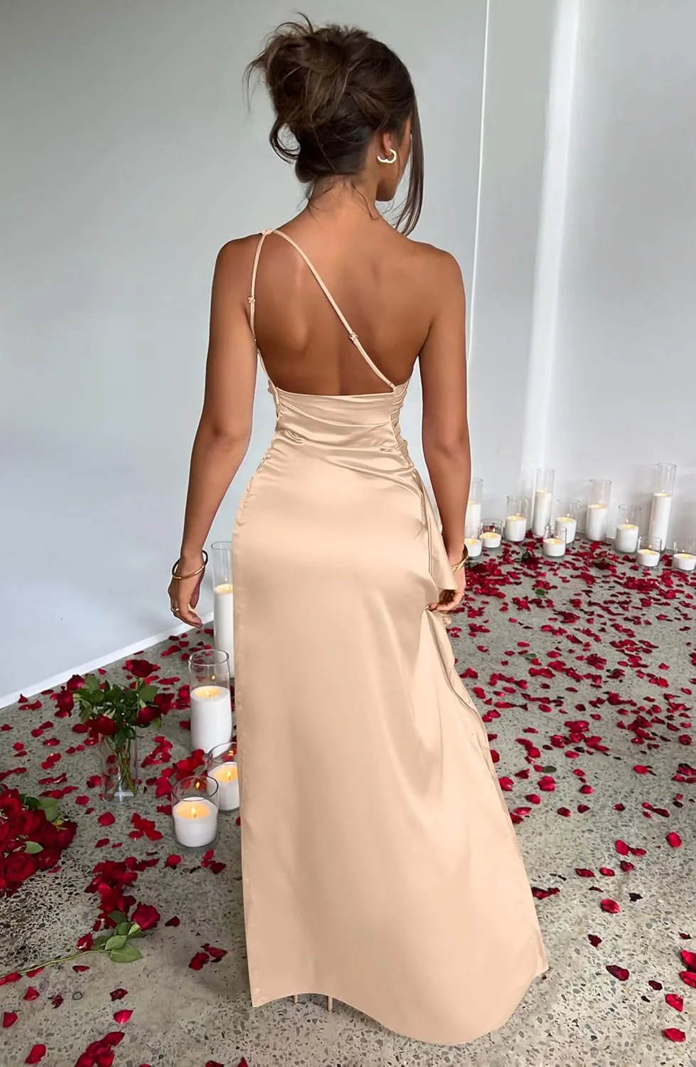 Memoriesea Women's Sexy One Shoulder High Split Cocktail Wedding Party Maxi Dress