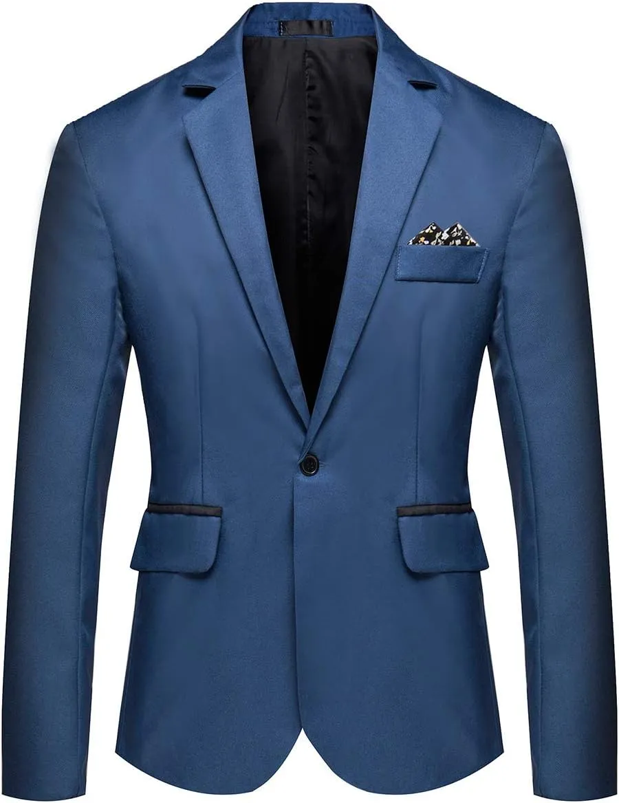 Men's Casual Suit Jacket Slim Fit One Button Notched Lapel Business Daily Lightweight Blazer Jacket