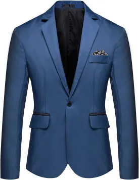 Men's Casual Suit Jacket Slim Fit One Button Notched Lapel Business Daily Lightweight Blazer Jacket