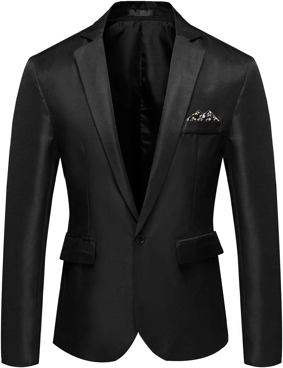 Men's Casual Suit Jacket Slim Fit One Button Notched Lapel Business Daily Lightweight Blazer Jacket