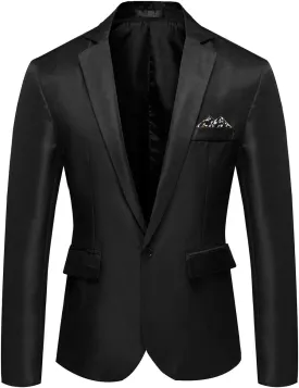 Men's Casual Suit Jacket Slim Fit One Button Notched Lapel Business Daily Lightweight Blazer Jacket