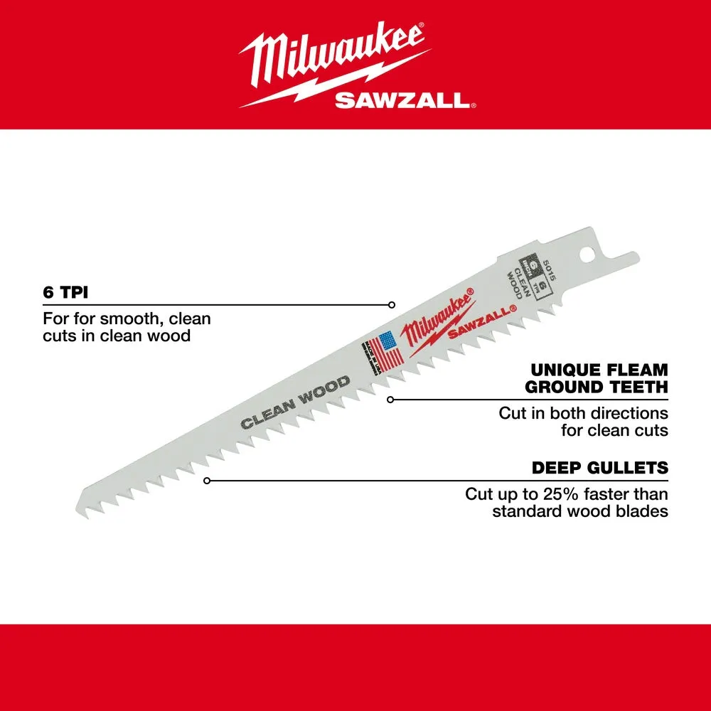 Milwaukee 48-00-5015 6" x 6TPI Super Sawzall Blade 5-Pack