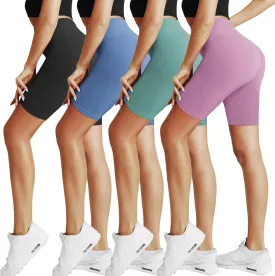 Natural Feelings Buttercloud 4 Pack Biker Shorts for Women-8" High Waist Tummy Control Workout Shorts Athletic Gym Yoga Pants