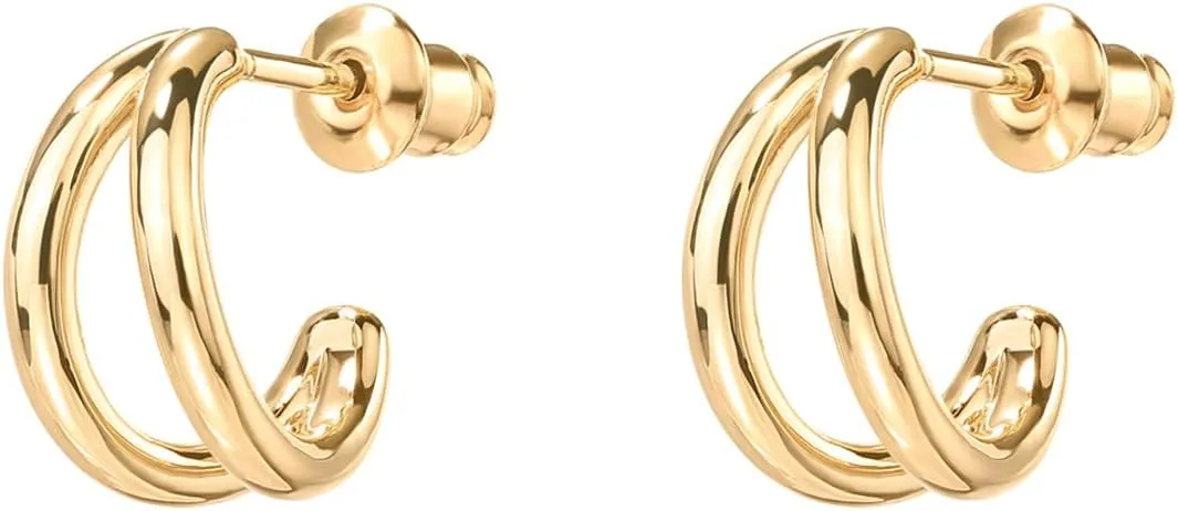 PAVOI 14K Gold Plated Sterling Silver Posts Split Huggie Hoop Earrings for Women - Dainty Multi Hoop Huggie Earrings