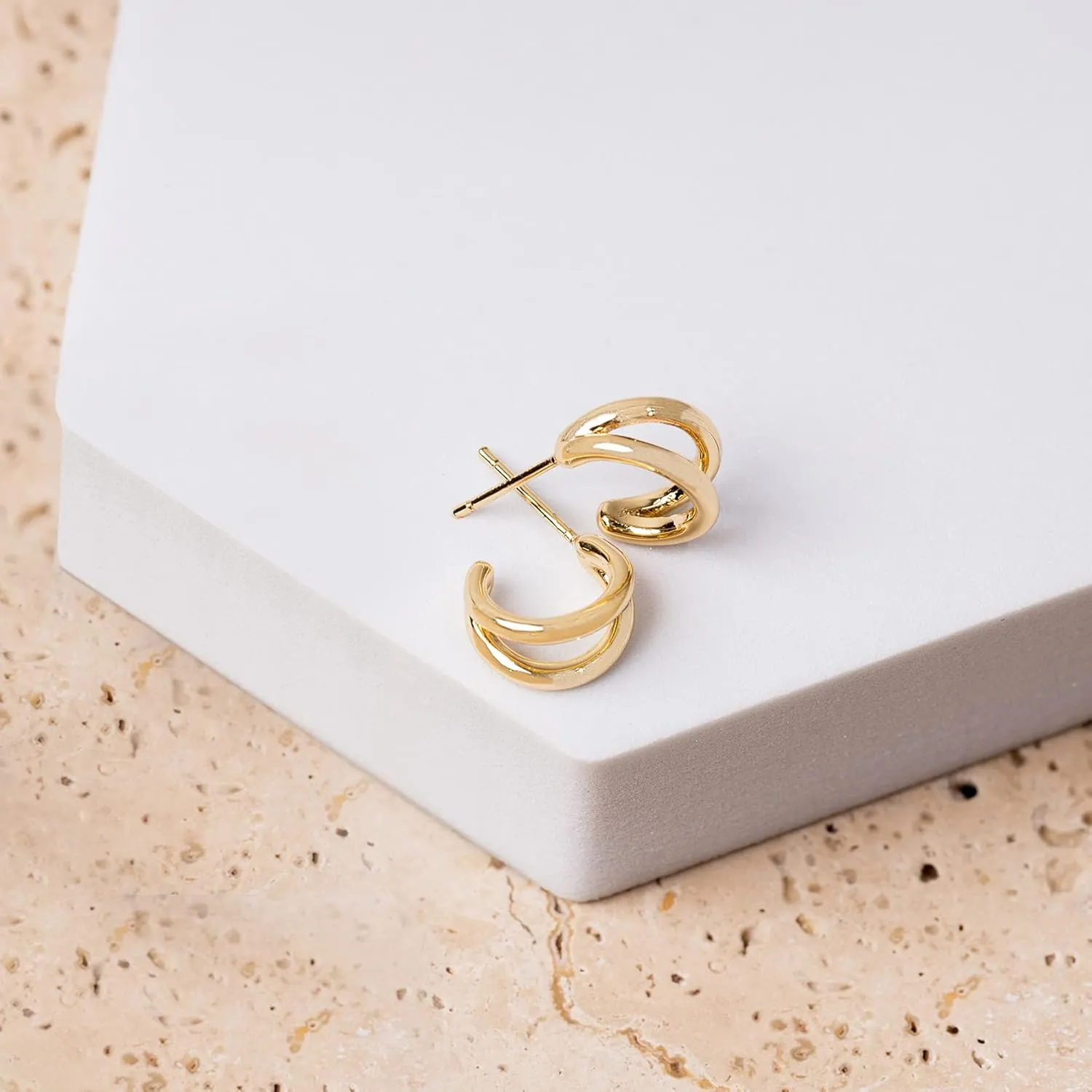 PAVOI 14K Gold Plated Sterling Silver Posts Split Huggie Hoop Earrings for Women - Dainty Multi Hoop Huggie Earrings