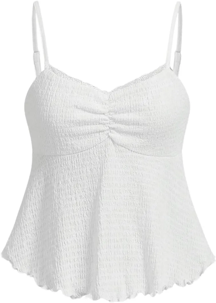 SOLY HUX Women's Peplum Tops Summer Casual Ruched Flowy Going Out Top Spaghetti Strap Tank Camisole