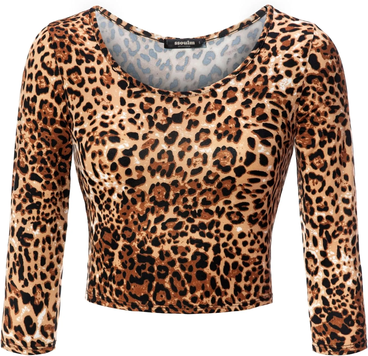 SSOULM Women's 3/4 Sleeve Scoop Neck Cotton Slim Fit Crop Top (S-2XL)