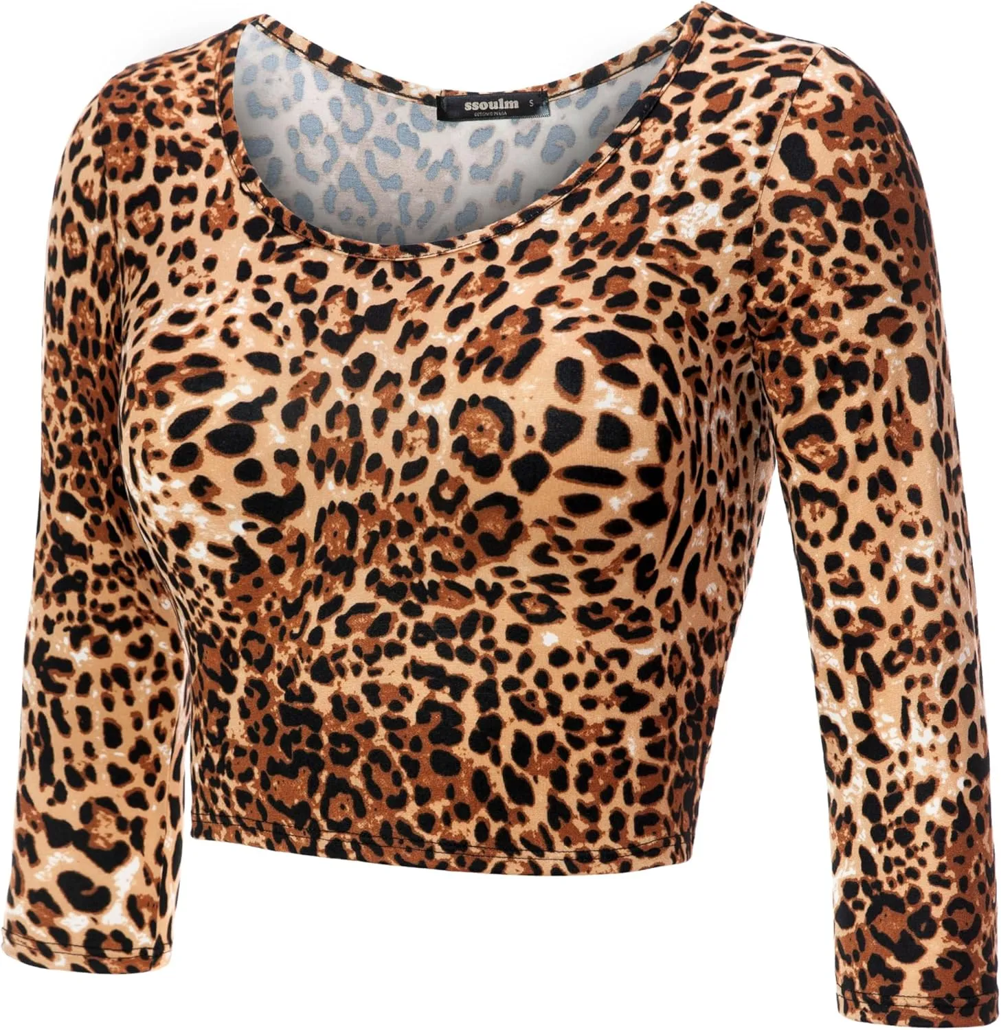 SSOULM Women's 3/4 Sleeve Scoop Neck Cotton Slim Fit Crop Top (S-2XL)