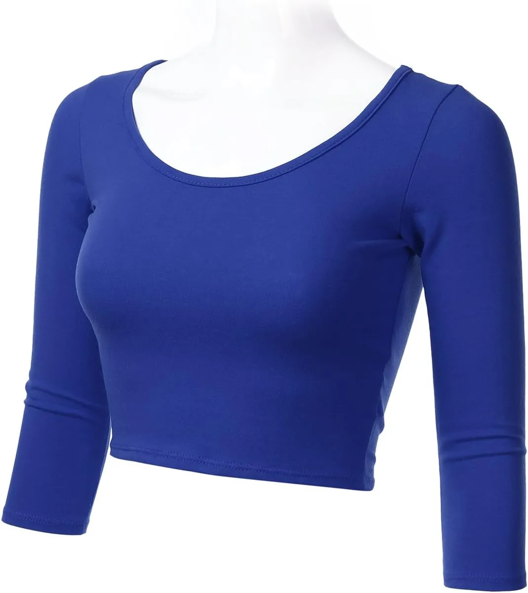 SSOULM Women's 3/4 Sleeve Scoop Neck Cotton Slim Fit Crop Top (S-2XL)