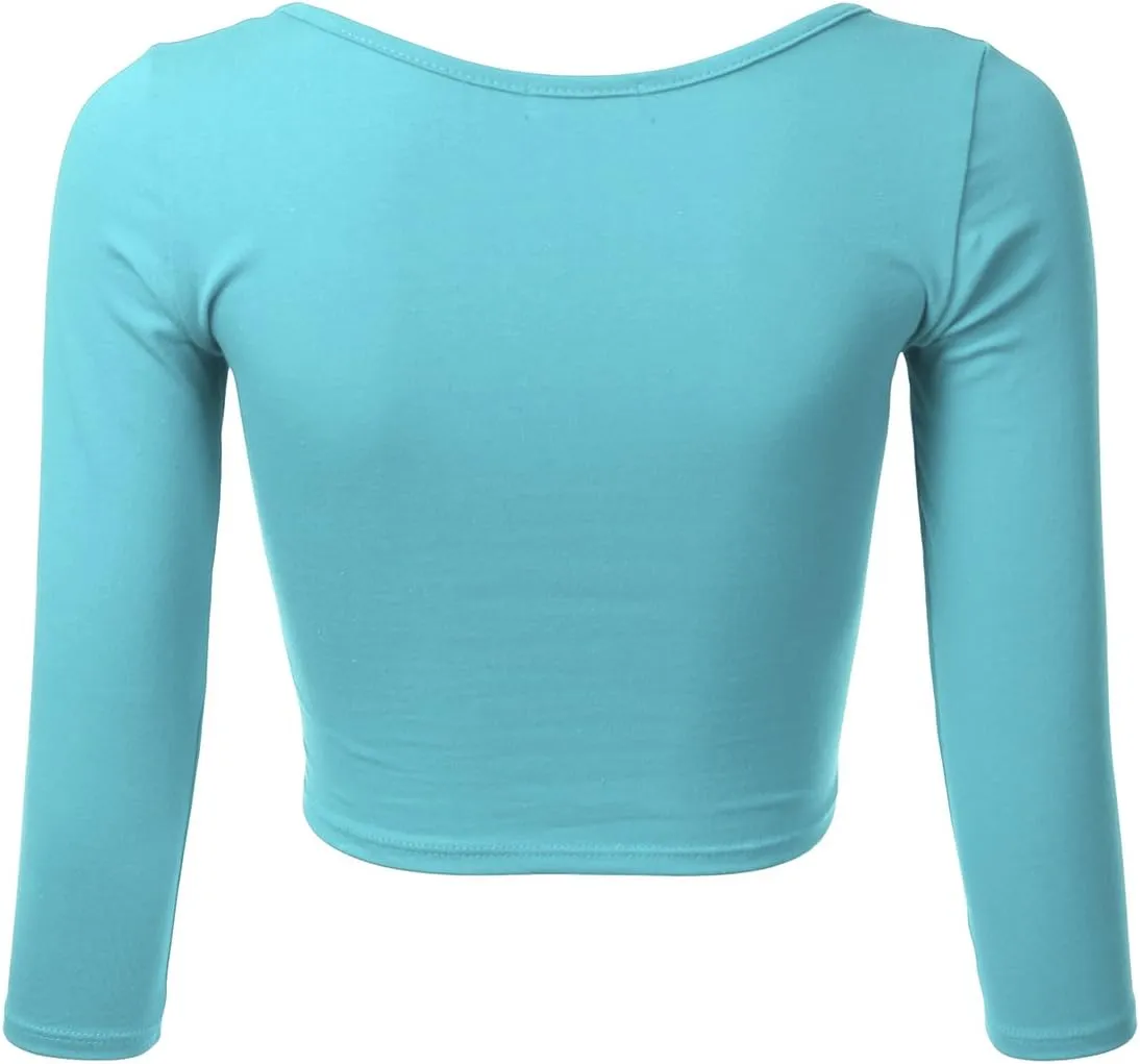 SSOULM Women's 3/4 Sleeve Scoop Neck Cotton Slim Fit Crop Top (S-2XL)