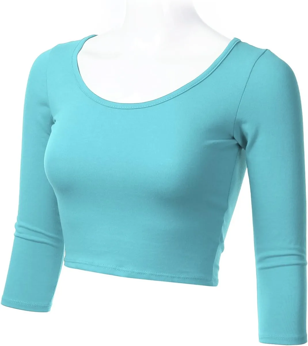 SSOULM Women's 3/4 Sleeve Scoop Neck Cotton Slim Fit Crop Top (S-2XL)