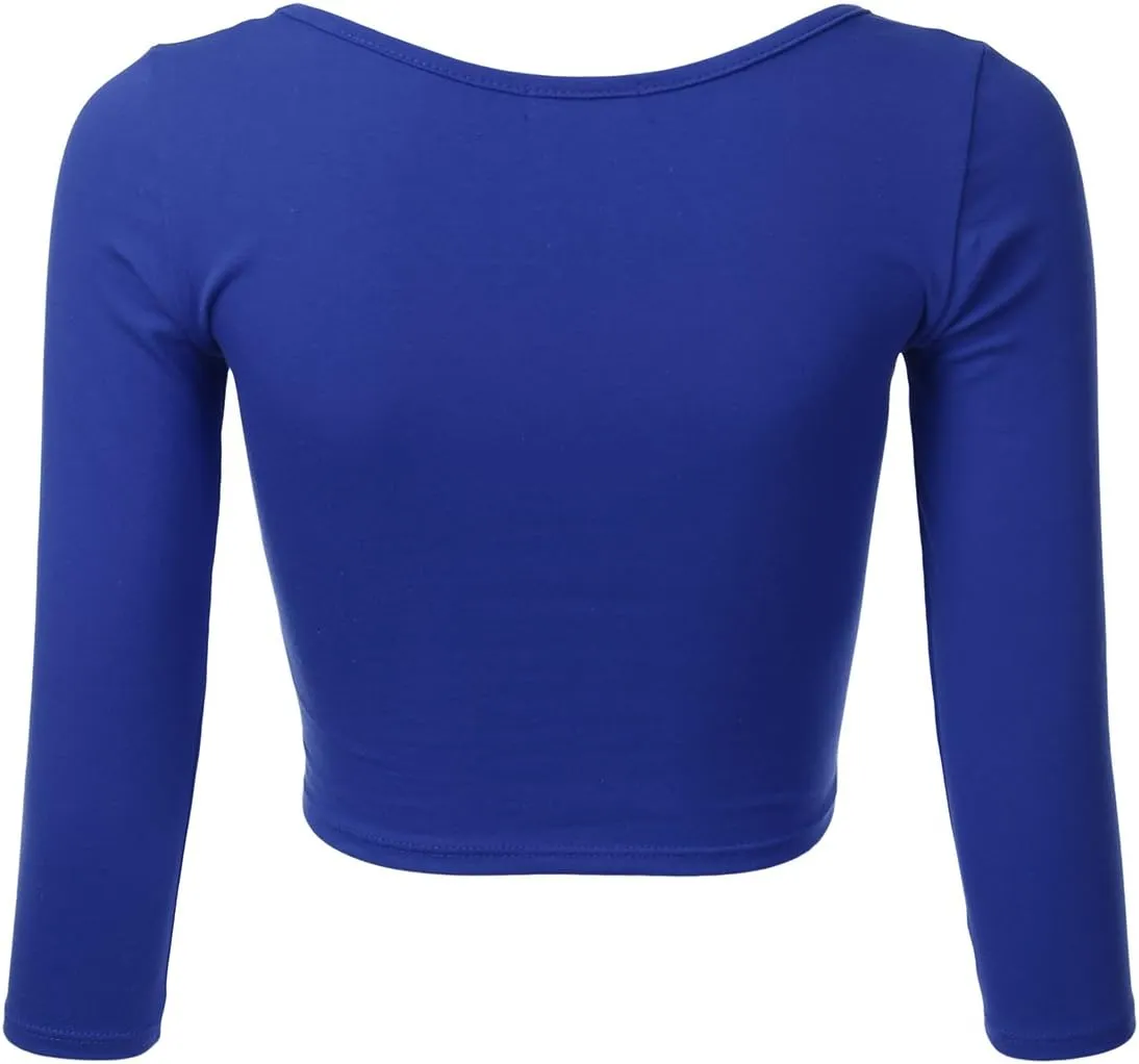 SSOULM Women's 3/4 Sleeve Scoop Neck Cotton Slim Fit Crop Top (S-2XL)